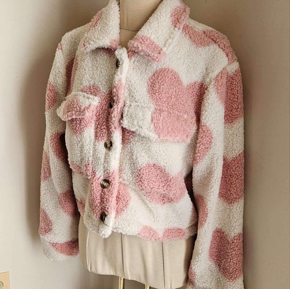 EILLY BAZAR ❤️ HEART PRINT GIRLY TRUCKER JACKET - Picture 4 of 7